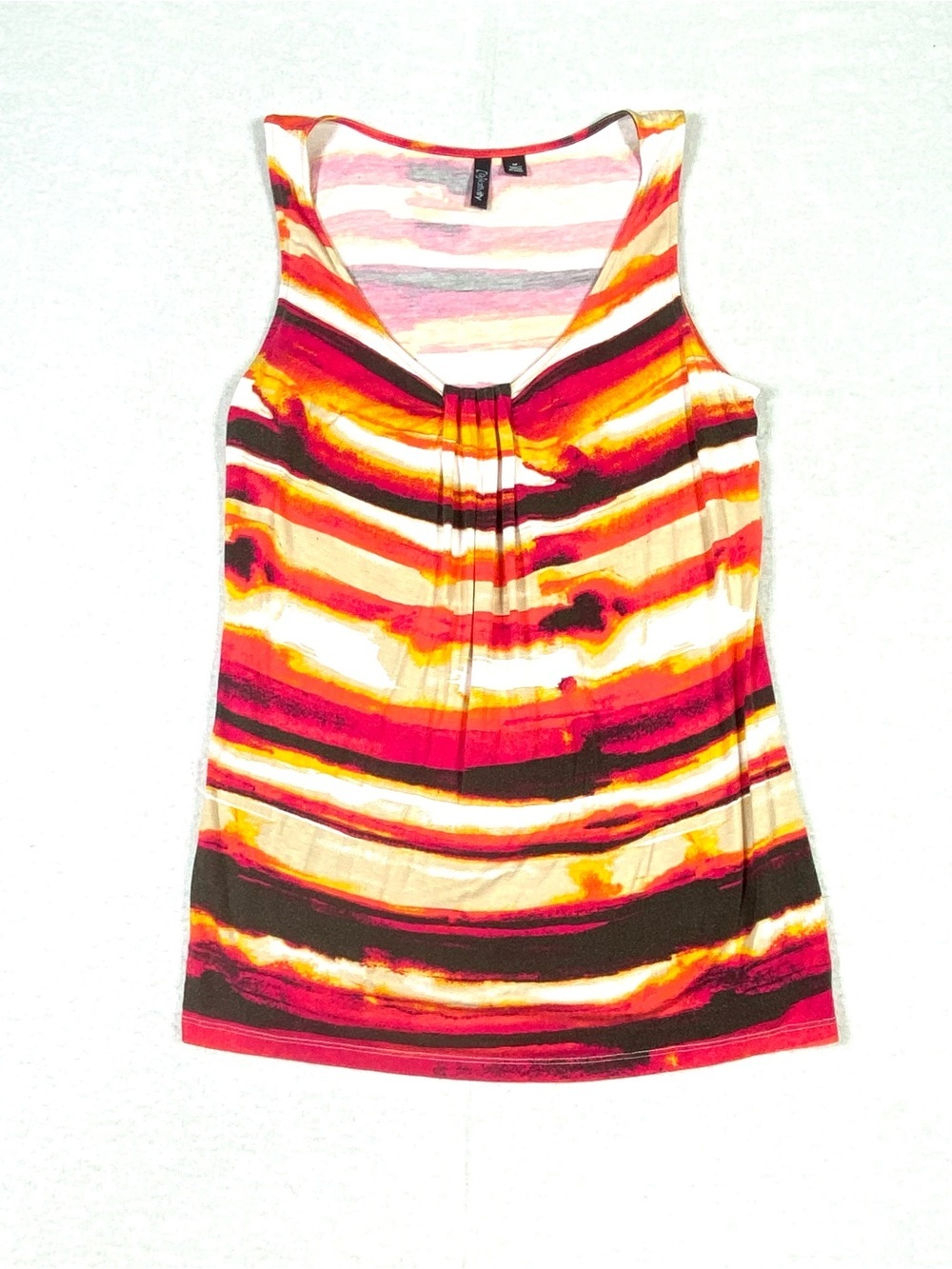Relativity Tank Top Womens M Multicolored Striped Abstract V-Neck Pleated Center